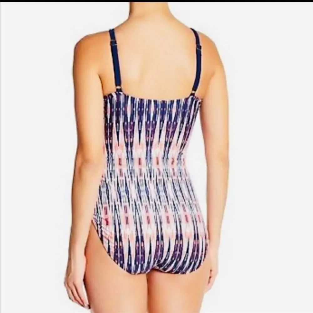 Jones New York One Piece Bathing Suit Size 10 Navy Blue White Coral‎ Swimsuit